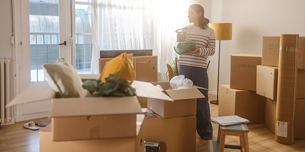 woman with moving boxes