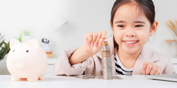 young girl counting money